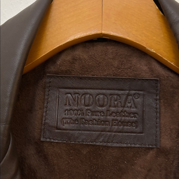 NOORA One-Button Leather Blazer Jacket Brown Sz L Lined Pockets - Picture 6 of 11